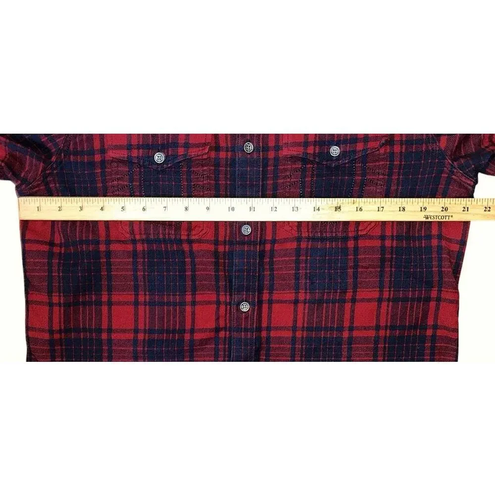 True Religion Red & Black Plaid Short Sleeve Button Down Flannel Shirt Men's XL